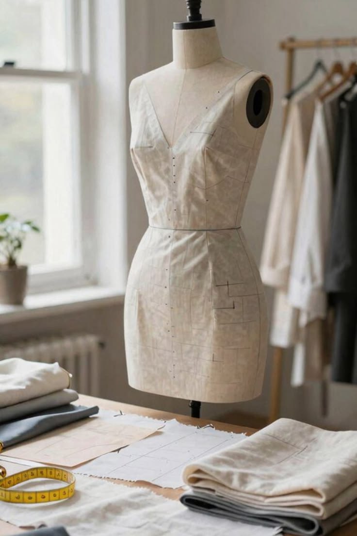 Dress form with pattern making details in an atelier